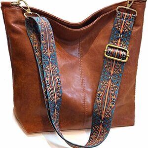 Hobo Bags Vegan Leather Crossbody Bag Guitar Strap Shoulder Purses with Zipper H
